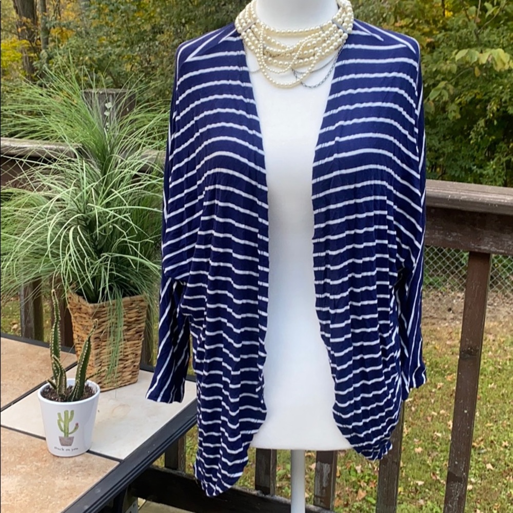 Navy and white striped cardigan